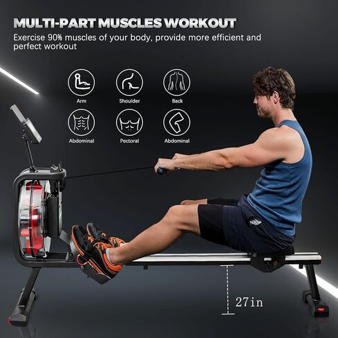 Water Rowing Machine, Vertical Tank Rowing Machines with Bluetooth, 330Lbs Weight Capacity, Rower Machine for Home Use with App Compatible and LCD Digital Monitor in Saudi Arabia