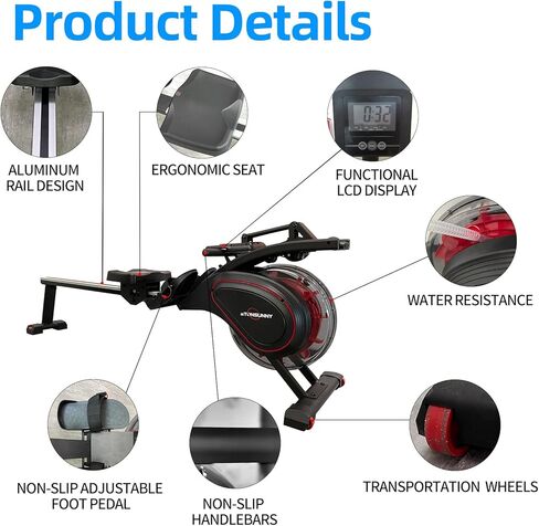 آلة التجديف المائية، آلات التجديف ذات الخزان العمودي المزودة بتقنية البلوتوث، سعة الوزن 330 رطل، آلة التجديف للاستخدام المنزلي مع التطبيق المتوافق وشاشة LCD الرقمية in Kuwait