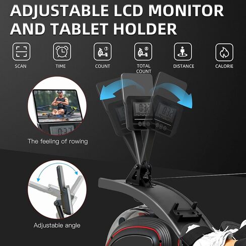 آلة التجديف المائية، آلات التجديف ذات الخزان العمودي المزودة بتقنية البلوتوث، سعة الوزن 330 رطل، آلة التجديف للاستخدام المنزلي مع التطبيق المتوافق وشاشة LCD الرقمية in Kuwait