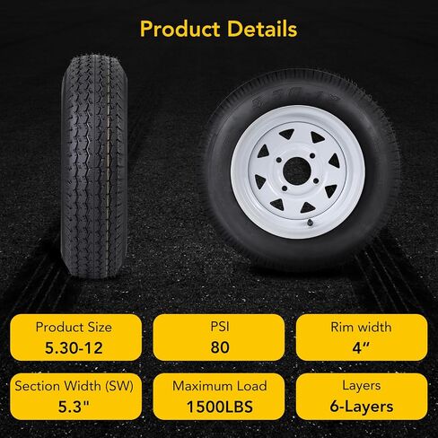 4.80-8 4.80x8 480-8 4.80-8 Trailer Tires with 8'' Rims, 4 Lug on 4'', Load Range C, 6PR in Saudi Arabia