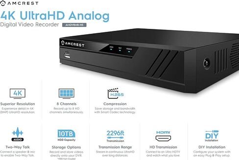 Amcrest 4K UltraHD 8 Channel DVR Security System Recorder, 8MP Security DVR for Analog Security Cameras & Amcrest IP Cameras, Remote Smartphone Access, HDD & Cameras NOT Included (AMDV8M8-H5)(Renewed) in Saudi Arabia
