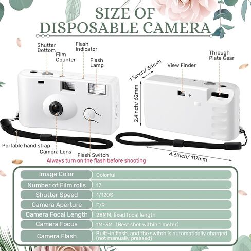 Treela 2 Pcs White Disposable Camera for Wedding Flash Film Camera 35mm 200ISO 17 Film Single Use Camera for Bridesmaid Birthday Anniversary Party Gift in Saudi Arabia