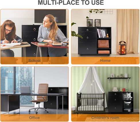 خزانة الملفات المتنقلة EasyPAG ذات 3 أدراج وخزانة الملفات الجانبية الخشبية ورفين مفتوحين للمستندات والورق ومجلدات الملفات المعلقة، أسود in Kuwait