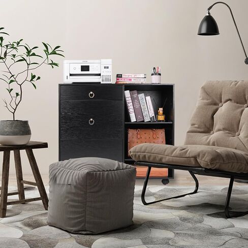 خزانة الملفات المتنقلة EasyPAG ذات 3 أدراج وخزانة الملفات الجانبية الخشبية ورفين مفتوحين للمستندات والورق ومجلدات الملفات المعلقة، أسود in Kuwait