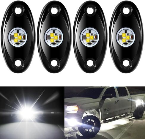 4 قرون LED مجموعة إضاءة الصخور لسيارة جيب ATV SUV الطرق الوعرة سيارة شاحنة قارب Underbody Glow Trail Rig Lamp Underglow LED أضواء نيون مقاومة للماء - أبيض in Saudi Arabia
