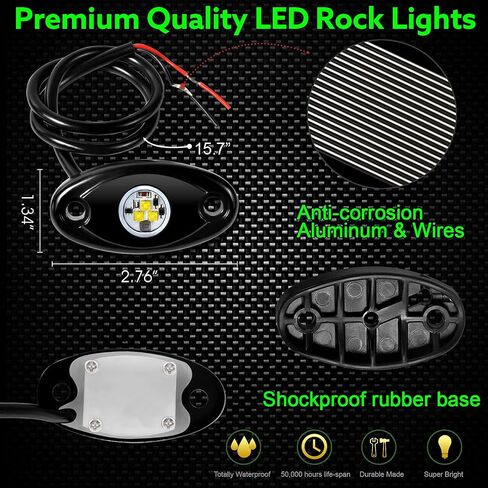 4 قرون LED مجموعة إضاءة الصخور لسيارة جيب ATV SUV الطرق الوعرة سيارة شاحنة قارب Underbody Glow Trail Rig Lamp Underglow LED أضواء نيون مقاومة للماء - أبيض in Saudi Arabia