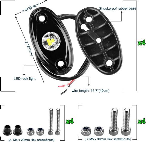 4 قرون LED مجموعة إضاءة الصخور لسيارة جيب ATV SUV الطرق الوعرة سيارة شاحنة قارب Underbody Glow Trail Rig Lamp Underglow LED أضواء نيون مقاومة للماء - أبيض in Saudi Arabia