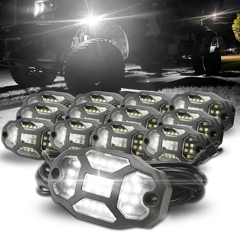 Winunite 16 Pods White Rock Lights أبيض نقي واسع الزاوية Underglow Lights مع أسلاك تمديد 16.4Ft، IP67 أضواء الحاجز للماء للمقطورة على الطرق الوعرة شاحنة ATV UTV SUV الدراجات النارية in Kuwait