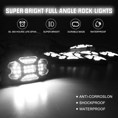 Winunite 16 Pods White Rock Lights أبيض نقي واسع الزاوية Underglow Lights مع أسلاك تمديد 16.4Ft، IP67 أضواء الحاجز للماء للمقطورة على الطرق الوعرة شاحنة ATV UTV SUV الدراجات النارية in Kuwait