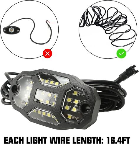 Winunite 16 Pods White Rock Lights أبيض نقي واسع الزاوية Underglow Lights مع أسلاك تمديد 16.4Ft، IP67 أضواء الحاجز للماء للمقطورة على الطرق الوعرة شاحنة ATV UTV SUV الدراجات النارية in Kuwait
