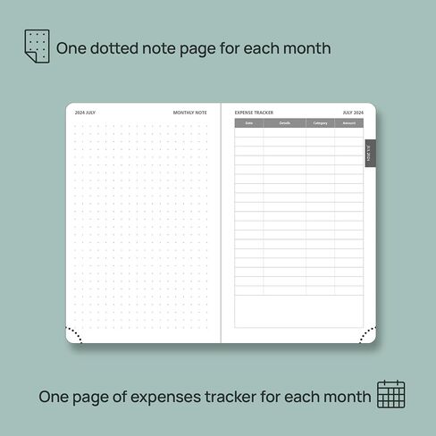 POPRUN Monthly Planner 2024-2025 (8.5" x 6.5"), 18-Month Calendar Book (Jul.2024-Dce.2025) Soft Cover, Calendar Planner with Monthly Tabs & Pocket, 100 GSM Paper - Black in Saudi Arabia