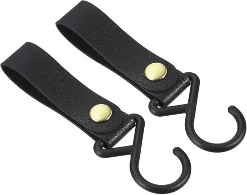 2 حزمة من خطافات الرف للتخييم - أشرطة جلدية مع خطافات خطافية للتخييم، يمكن وضعها على الأواني المعلقة والأكواب (أسود) in Kuwait