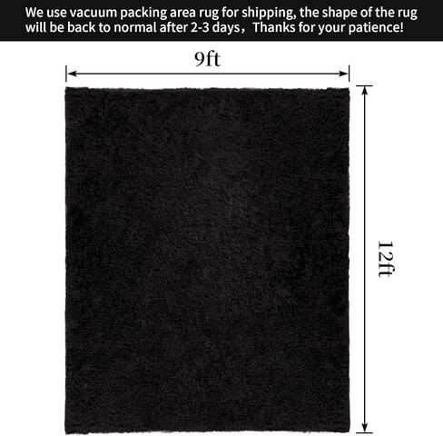 HOMBYS Shaggy Area Rug 10x14 Feet, Ultra Fuzzy Large Plush Faux Fur Carpet for Living Room Bedroom, Non-Skid Fuzzy Rug for Kids Playroom Home Decor, Black in Kuwait