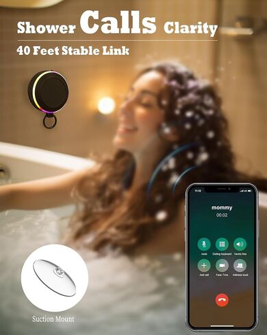 مكبر صوت بلوتوث مقاوم للماء - وظيفة الاتصال اللاسلكي، خطاف متعدد الاستخدام، مقاومة للماء IPX7، مثالي للاستخدام في الهواء الطلق والاستحمام، تصميم معلق متعدد الاستخدامات ضروري in Saudi Arabia