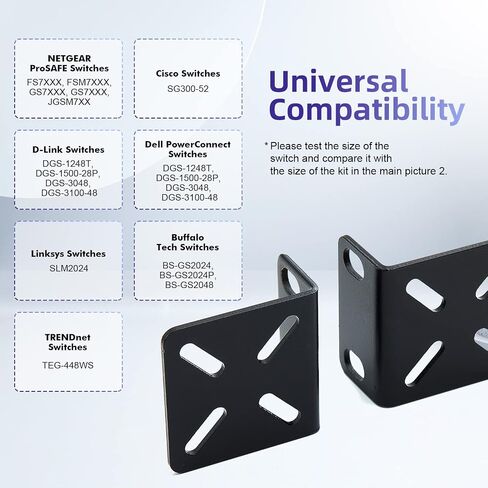طقم حامل حامل عالمي 1U مع مسافة فتحات قابلة للتعديل، متوافق مع معظم محولات Cisco وNETGEAR وDell وD-Link وLinksys وTRENDnet وBuffalo Tech in Kuwait