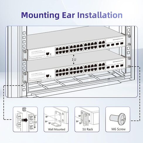 طقم حامل حامل عالمي 1U مع مسافة فتحات قابلة للتعديل، متوافق مع معظم محولات Cisco وNETGEAR وDell وD-Link وLinksys وTRENDnet وBuffalo Tech in Kuwait