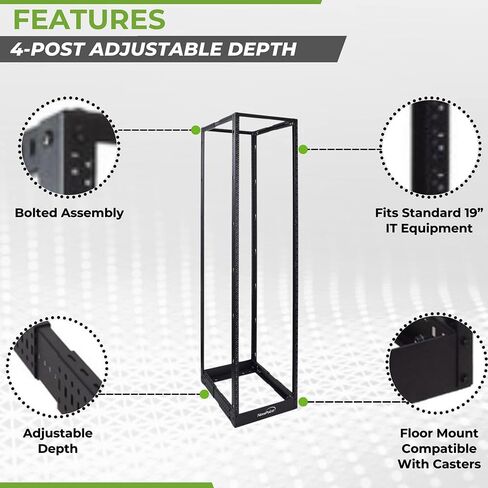 NavePoint 45U 4 Post Server Rack – Open Frame Rack for 19 Inch Equipment, Adjustable Depth 4-Post Network Rack Floor Mount, 45U Server Rack 1322lbs Capacity, Black in Saudi Arabia