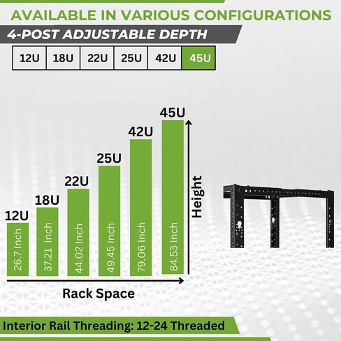 NavePoint 45U 4 Post Server Rack – Open Frame Rack for 19 Inch Equipment, Adjustable Depth 4-Post Network Rack Floor Mount, 45U Server Rack 1322lbs Capacity, Black in Saudi Arabia