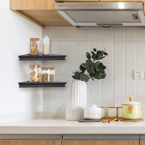 NIUBEST حامل جدار على رف الزاوية، مجموعة من أرفف زاوية عائمة مثلثة لتخزين وعرض الحائط، رف جدار زاوية خشبي مقاس 13 بوصة لغرفة النوم وغرفة المعيشة والحمام والمطبخ-جوز داكن in Kuwait