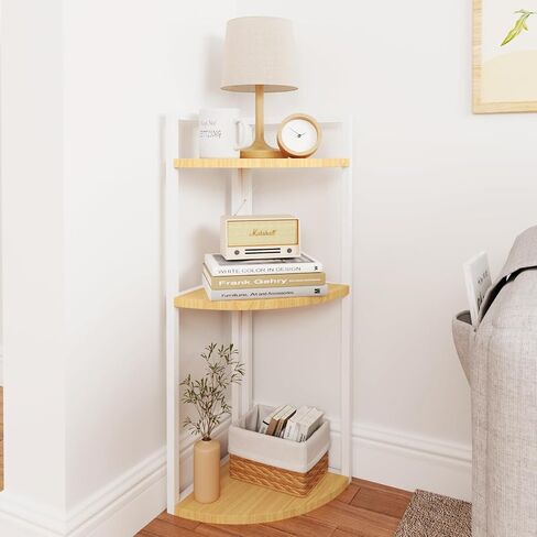 3-Tier Desktop Bookshelf, Corner Shelf, Multipurpose Corner Display Rack Industrial Storage Corner Shelving for Bedroom, Living Room, Kitchen, Small Space (White Wood) in Saudi Arabia