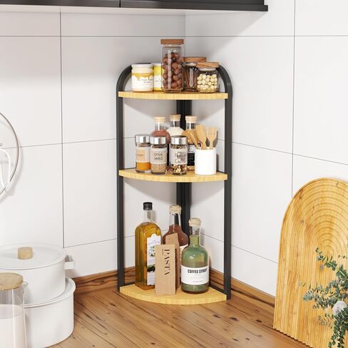 3-Tier Desktop Bookshelf, Corner Shelf, Multipurpose Corner Display Rack Industrial Storage Corner Shelving for Bedroom, Living Room, Kitchen, Small Space (White Wood) in Saudi Arabia