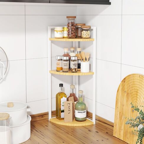 3-Tier Desktop Bookshelf, Corner Shelf, Multipurpose Corner Display Rack Industrial Storage Corner Shelving for Bedroom, Living Room, Kitchen, Small Space (White Wood) in Saudi Arabia