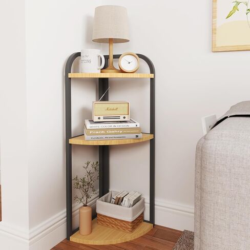 3-Tier Desktop Bookshelf, Corner Shelf, Multipurpose Corner Display Rack Industrial Storage Corner Shelving for Bedroom, Living Room, Kitchen, Small Space (White Wood) in Saudi Arabia