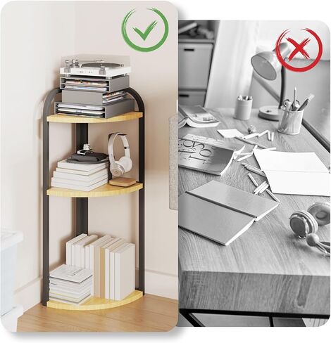 3-Tier Desktop Bookshelf, Corner Shelf, Multipurpose Corner Display Rack Industrial Storage Corner Shelving for Bedroom, Living Room, Kitchen, Small Space (White Wood) in Saudi Arabia