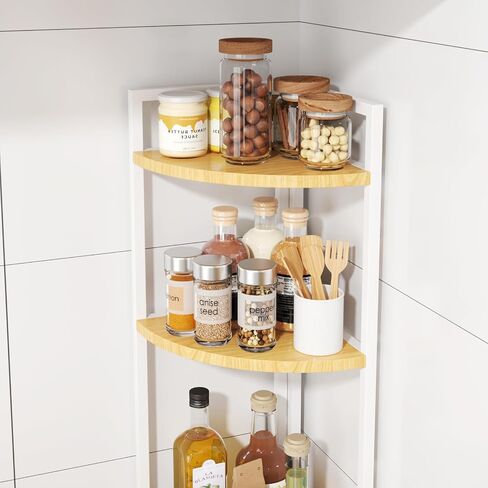 3-Tier Desktop Bookshelf, Corner Shelf, Multipurpose Corner Display Rack Industrial Storage Corner Shelving for Bedroom, Living Room, Kitchen, Small Space (White Wood) in Saudi Arabia