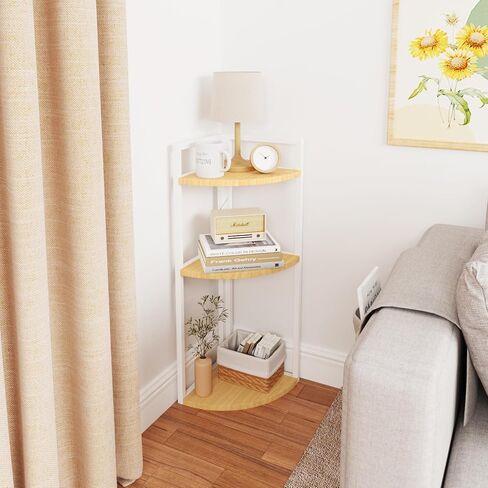 3-Tier Desktop Bookshelf, Corner Shelf, Multipurpose Corner Display Rack Industrial Storage Corner Shelving for Bedroom, Living Room, Kitchen, Small Space (White Wood) in Saudi Arabia