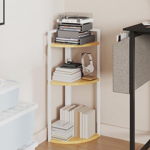 3-Tier Desktop Bookshelf, Corner Shelf, Multipurpose Corner Display Rack Industrial Storage Corner Shelving for Bedroom, Living Room, Kitchen, Small Space (White Wood) in Saudi Arabia