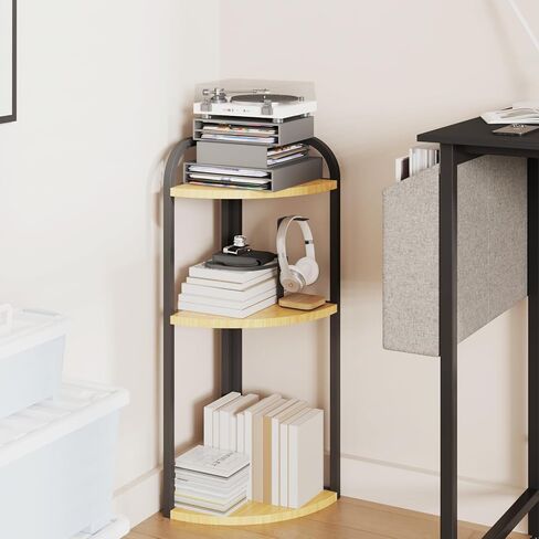 3-Tier Desktop Bookshelf, Corner Shelf, Multipurpose Corner Display Rack Industrial Storage Corner Shelving for Bedroom, Living Room, Kitchen, Small Space (White Wood) in Saudi Arabia