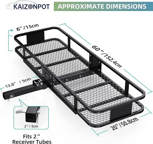 KAIZONPOT Hitch Cargo Carrier، سلة حامل بضائع مقاس 60 × 20 × 6 بوصات بسعة 500 رطل، رفوف شحن قابلة للطي لمقطورة نقل البضائع in Kuwait