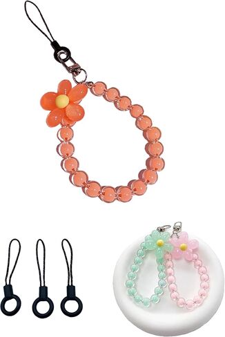 3 قطع من حزام الهاتف الملون على شكل زهرة، حزام هاتف مطرز أنيق وقوي باللون الأخضر والبرتقالي والوردي، حزام معصم لطيف للهاتف للنساء والفتيات in Kuwait