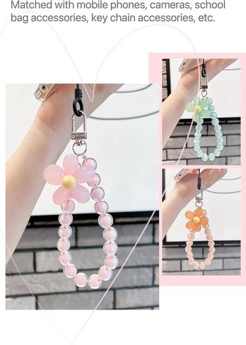 3 قطع من حزام الهاتف الملون على شكل زهرة، حزام هاتف مطرز أنيق وقوي باللون الأخضر والبرتقالي والوردي، حزام معصم لطيف للهاتف للنساء والفتيات in Kuwait