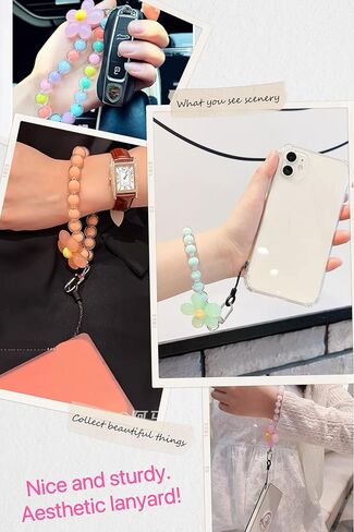 3 قطع من حزام الهاتف الملون على شكل زهرة، حزام هاتف مطرز أنيق وقوي باللون الأخضر والبرتقالي والوردي، حزام معصم لطيف للهاتف للنساء والفتيات in Kuwait