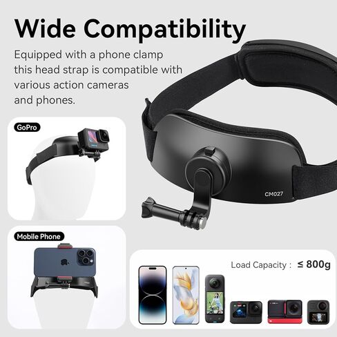 Head Strap Mount for Gopro iPhone - ULANZI CM027 2 in 1 POV Sets Support Vertical Shots Vlog Video Accessories for Gopro Hero 12 11 10 9 8 7 Black/DJI Osmo Actions/insta360 Cell Phone Smartphone in Saudi Arabia