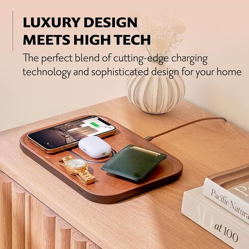 Courant MAG:3 Classics Charger and Tray - Italian Leather, Multi-Device Charger Compatible with MagSafe iPhones 15/14/13/12 or Wireless AirPod Cases (Black) in Saudi Arabia