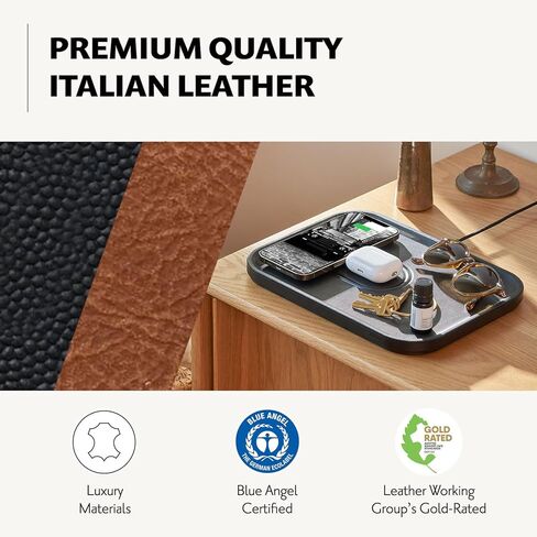 Courant MAG:3 Classics Charger and Tray - Italian Leather, Multi-Device Charger Compatible with MagSafe iPhones 15/14/13/12 or Wireless AirPod Cases (Black) in Saudi Arabia