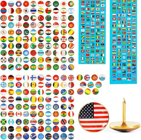 200 Pcs National Flag Thumb Tacks Country Flag Push Pins with National Flag Guide, Map Tacks Places I've Been Flag Map Push Pins for World Map Pins Flag Map Pins for Cork Board, Travel World Map in Saudi Arabia