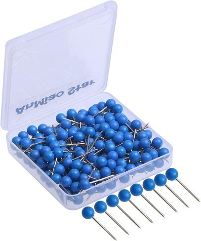1/8 Inch Map Tracks, Push Pins, Plastic Round Head, Steel Point, 100-Count,Blue Colors in Saudi Arabia