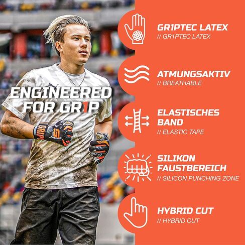 Gripmode Gravity Hybrid Goalkeeper Gloves Adult and Child with Griptec® Latex Lining I Suitable in All Weather I Football Goal Protection for Children, Teenagers & Adults I Size 7-11 in Kuwait