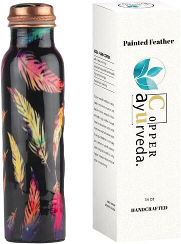 Copper Water Bottle, 32oz, Antique Black Diamond, Ayurvedic Water Bottle with Lid, for Hiking, Camping, Home, Office, Gym, Travel, Outdoor Activities in Saudi Arabia