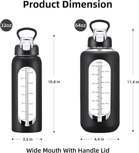 32 oz Glass Water Bolttles with Straw Large Motivational Water Bottle with Time Marker Sports Water Bottles with Silicone Sleeve and Handle Lid Water Jug for Gym Workout in Saudi Arabia