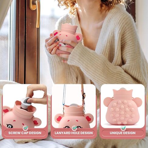 Cute Hot Water Bottle - with Cover 480ML Hot Warm Water Bag for Pain Relief, Heating Bag Hand Warmer Silicone Shoulder and Hand Feet Warmer, Hot Compress and Cold Therapy Mini (Raccoon-Blue) in Saudi Arabia