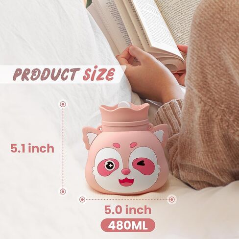 Cute Hot Water Bottle - with Cover 480ML Hot Warm Water Bag for Pain Relief, Heating Bag Hand Warmer Silicone Shoulder and Hand Feet Warmer, Hot Compress and Cold Therapy Mini (Raccoon-Blue) in Saudi Arabia