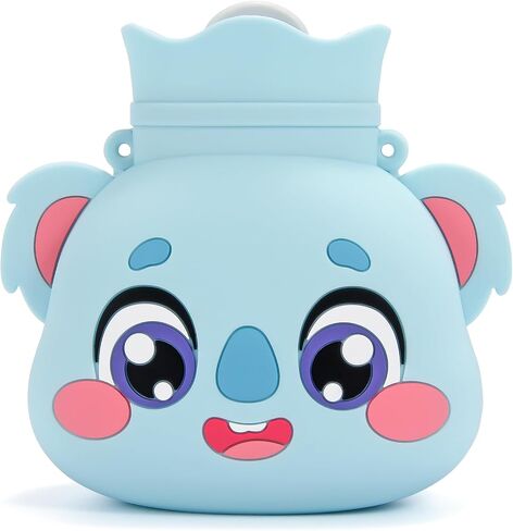 Cute Hot Water Bottle - with Cover 480ML Hot Warm Water Bag for Pain Relief, Heating Bag Hand Warmer Silicone Shoulder and Hand Feet Warmer, Hot Compress and Cold Therapy Mini (Raccoon-Blue) in Saudi Arabia