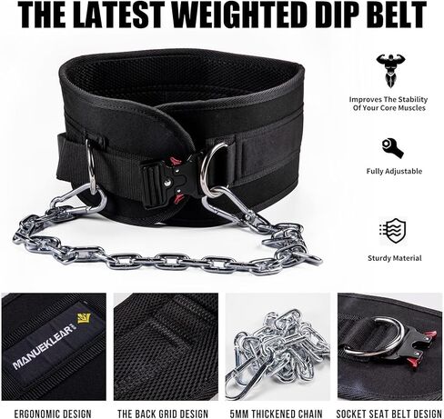 MANUEKLEAR Quick Locking Dip Belt, Weightlifting Belt, Weight Lifting Belts for Men Women Heavy Duty Dipping Powerlifting Belt with Chain 40 inchs in Saudi Arabia