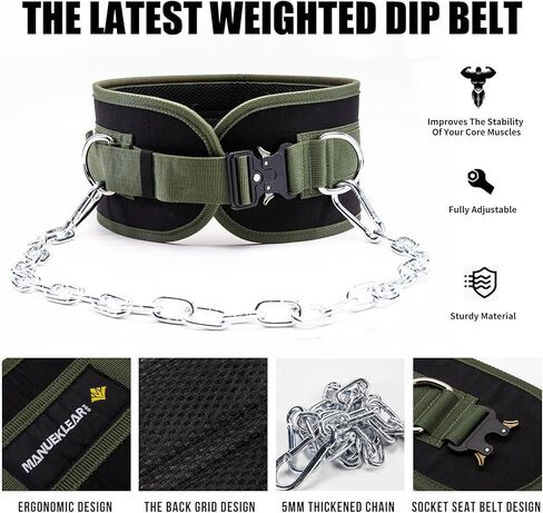 MANUEKLEAR Quick Locking Dip Belt, Weightlifting Belt, Weight Lifting Belts for Men Women Heavy Duty Dipping Powerlifting Belt with Chain 40 inchs in Saudi Arabia