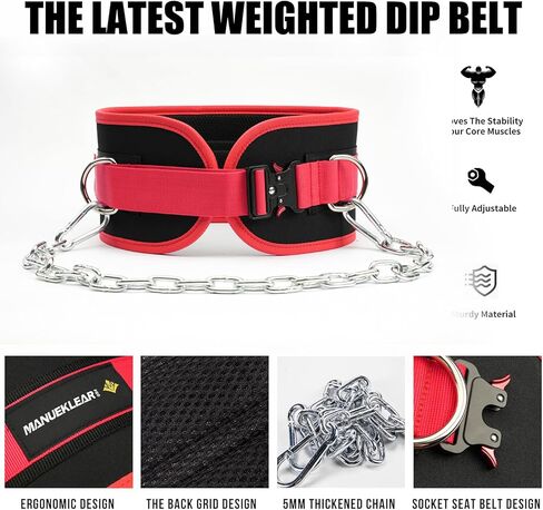 MANUEKLEAR Quick Locking Dip Belt, Weightlifting Belt, Weight Lifting Belts for Men Women Heavy Duty Dipping Powerlifting Belt with Chain 40 inchs in Kuwait